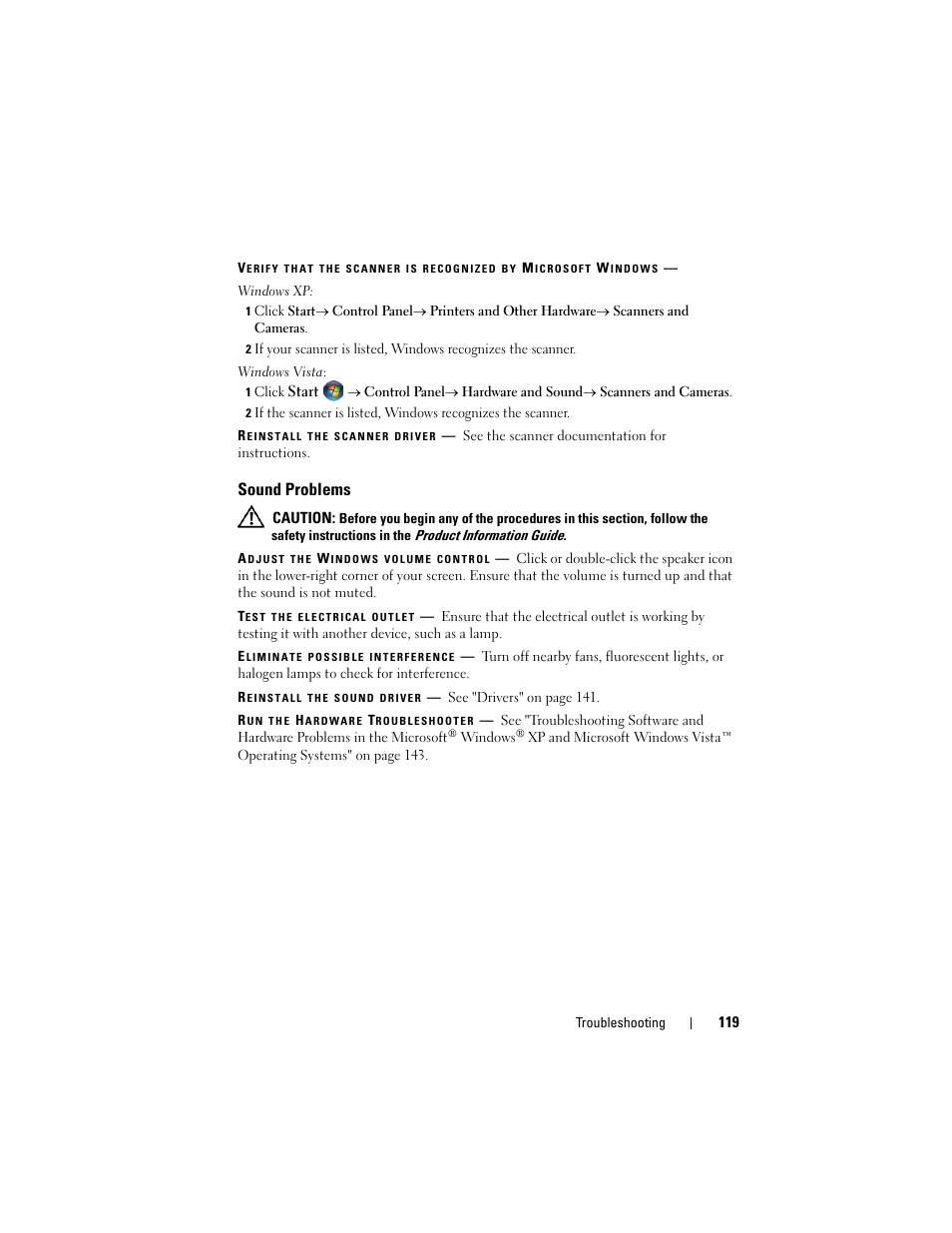 Sound problems | Dell Precision T5400 (Late 2007) User Manual | Page 119 / 316