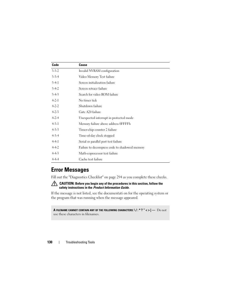 Error messages | Dell Precision T5400 (Late 2007) User Manual | Page 130 / 316