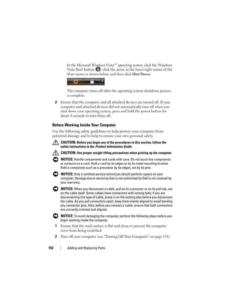 Before working inside your computer | Dell Precision T5400 (Late 2007) User Manual | Page 152 / 316