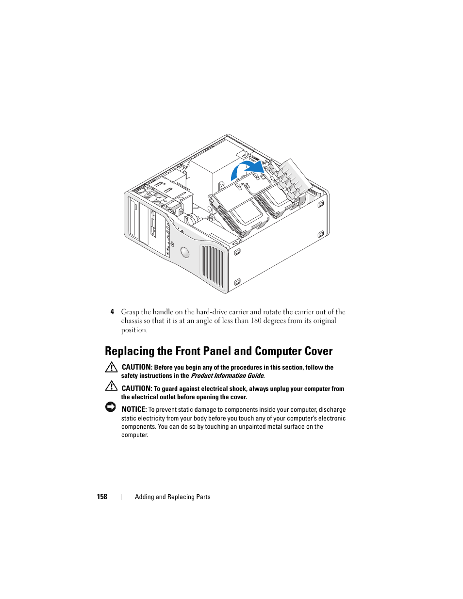 Replacing the front panel and computer cover | Dell Precision T5400 (Late 2007) User Manual | Page 158 / 316