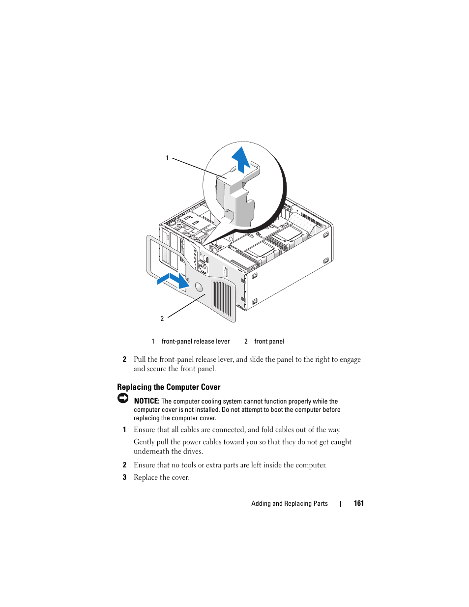Replacing the computer cover, Uter cover (see "replacing the computer cover" on, Replacing the computer cover" on | Dell Precision T5400 (Late 2007) User Manual | Page 161 / 316