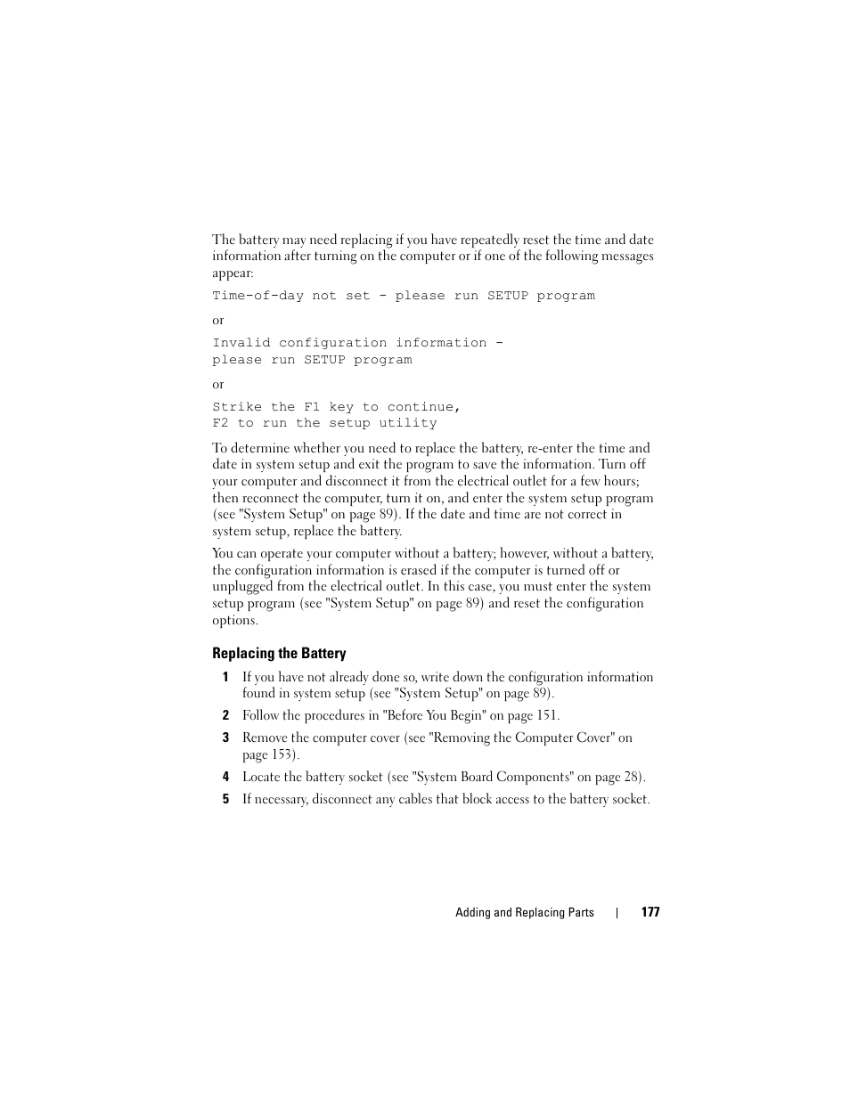 Replacing the battery | Dell Precision T5400 (Late 2007) User Manual | Page 177 / 316