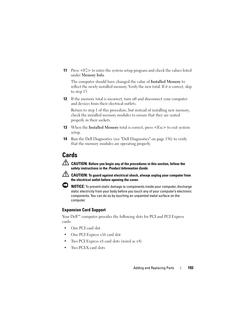 Cards, Expansion card support, Cards" on | Dell Precision T5400 (Late 2007) User Manual | Page 193 / 316