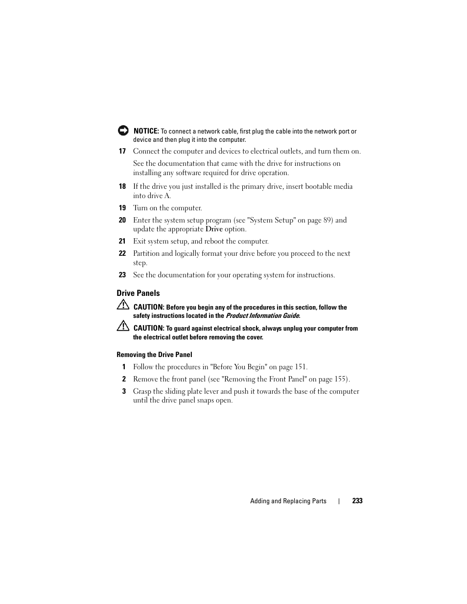 Drive panels | Dell Precision T5400 (Late 2007) User Manual | Page 233 / 316