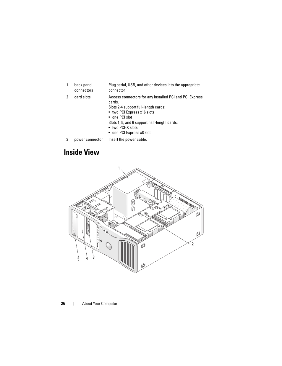 Inside view | Dell Precision T5400 (Late 2007) User Manual | Page 26 / 316