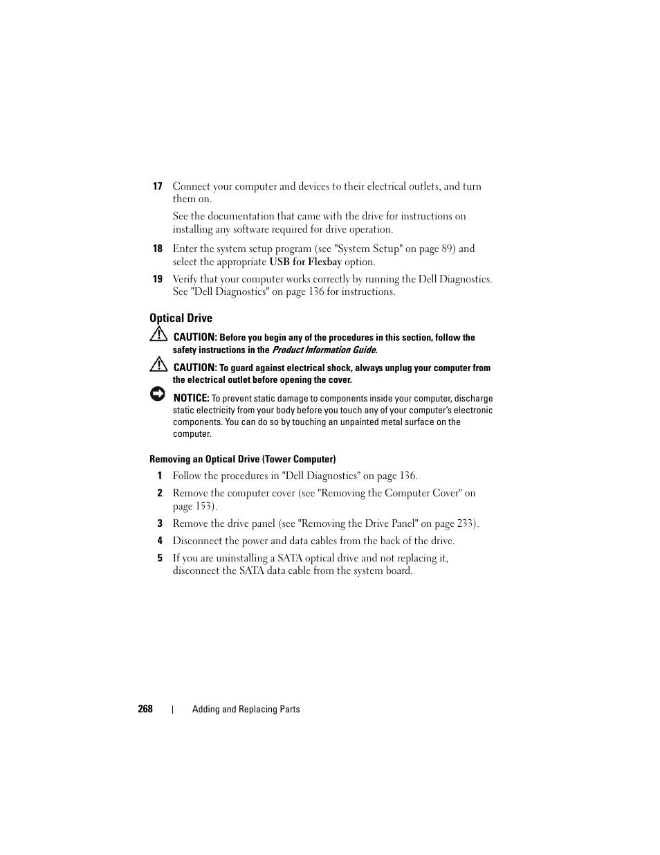 Optical drive, See "optical drive" on | Dell Precision T5400 (Late 2007) User Manual | Page 268 / 316