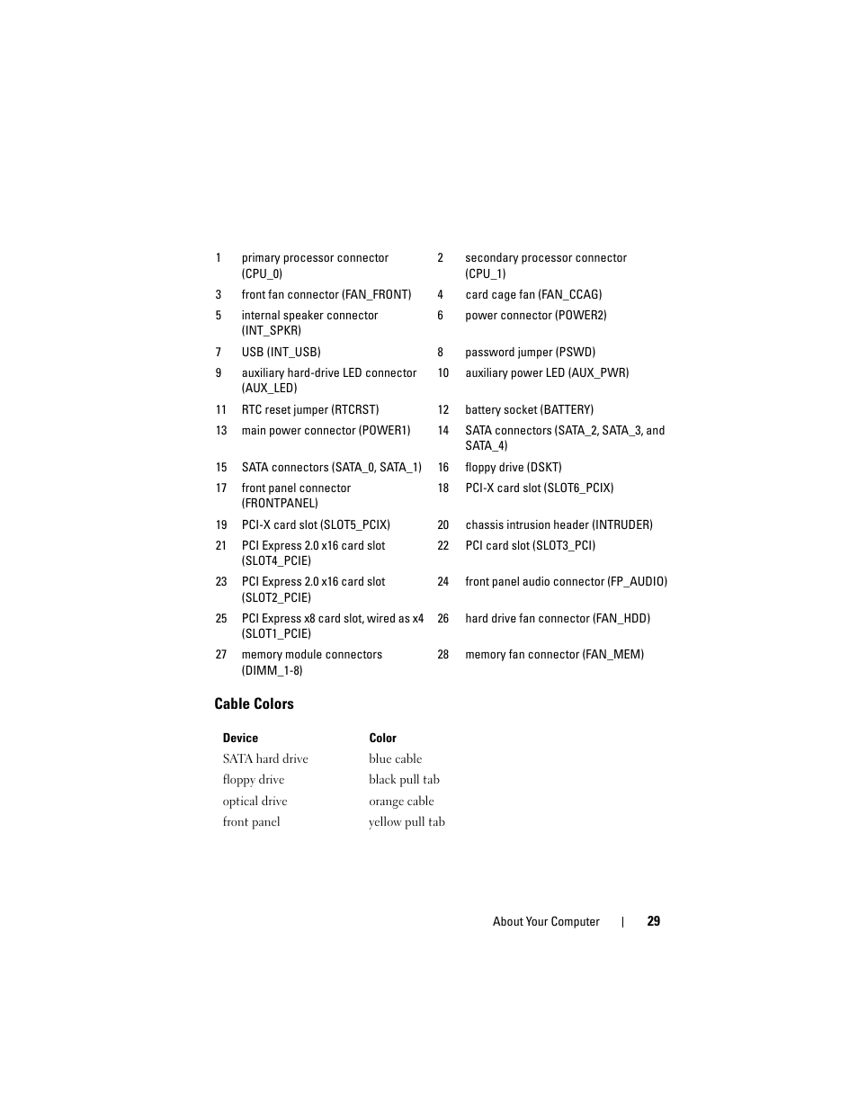 Cable colors | Dell Precision T5400 (Late 2007) User Manual | Page 29 / 316