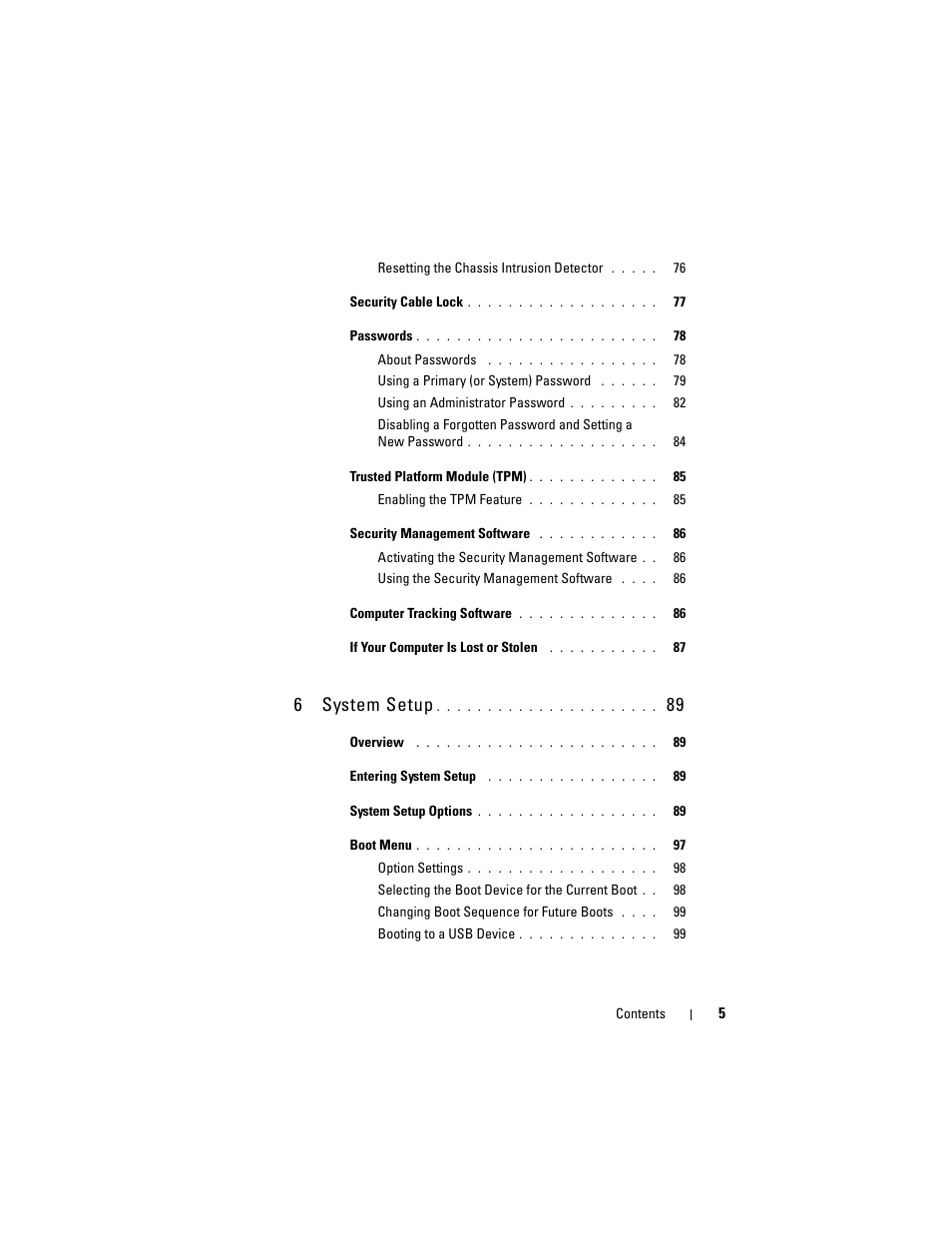 6 system setup | Dell Precision T5400 (Late 2007) User Manual | Page 5 / 316