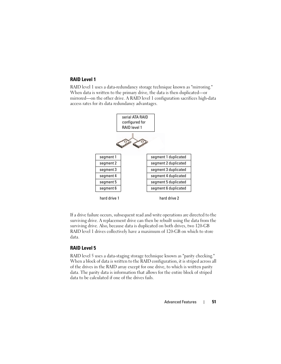 Raid level 1, Raid level 5 | Dell Precision T5400 (Late 2007) User Manual | Page 51 / 316