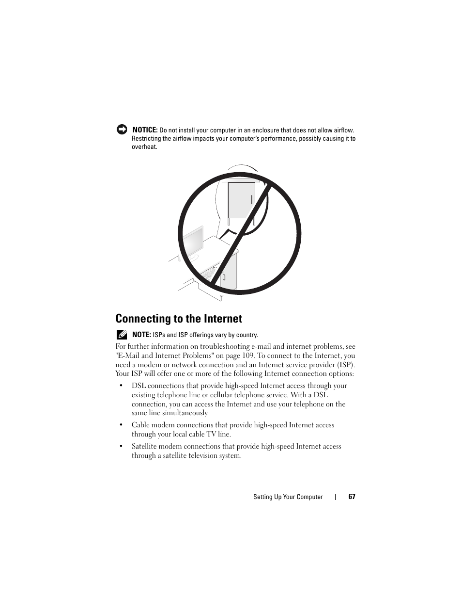 Connecting to the internet | Dell Precision T5400 (Late 2007) User Manual | Page 67 / 316