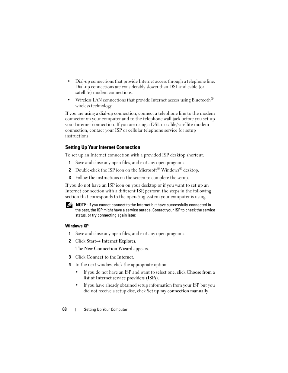 Setting up your internet connection | Dell Precision T5400 (Late 2007) User Manual | Page 68 / 316