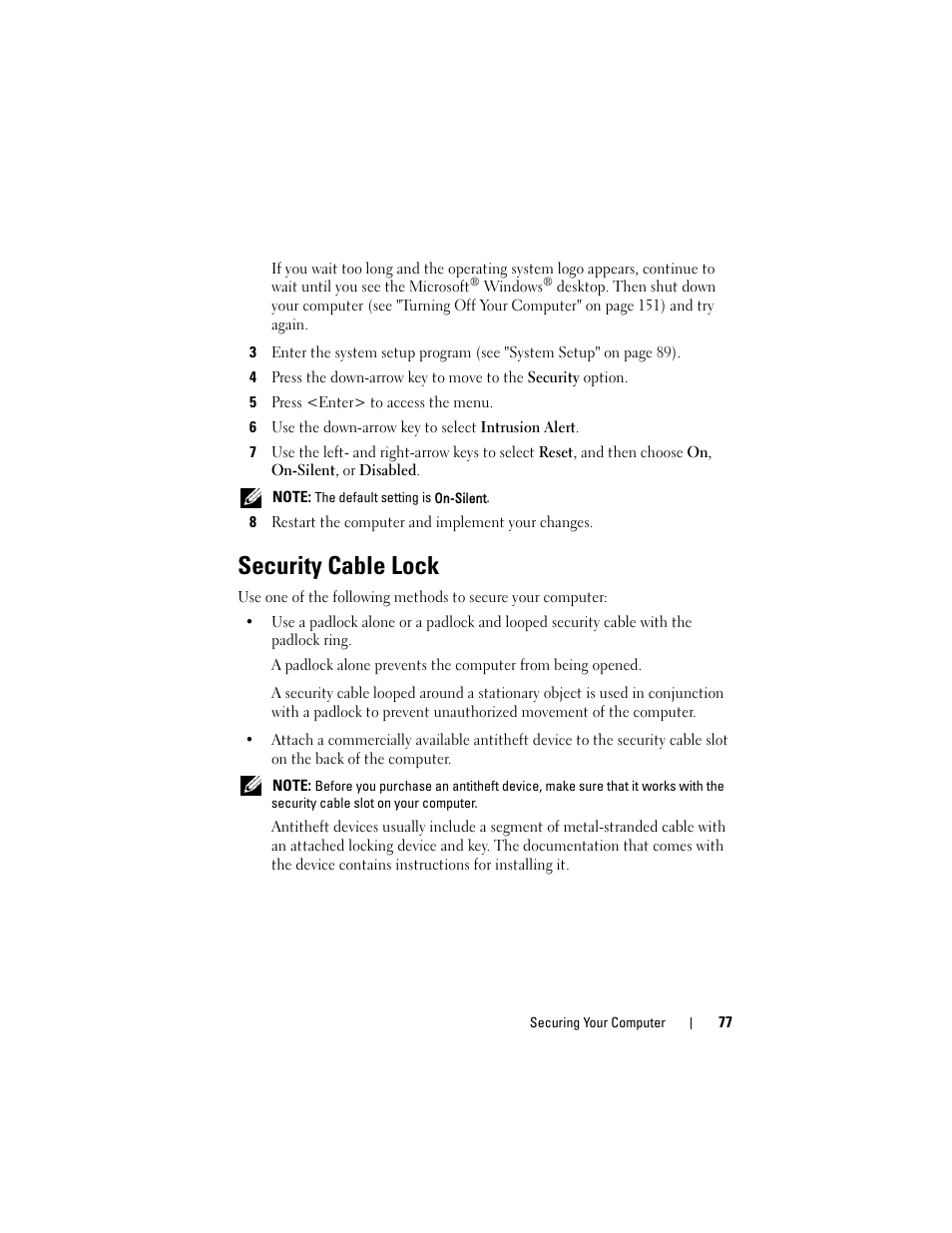 Security cable lock | Dell Precision T5400 (Late 2007) User Manual | Page 77 / 316