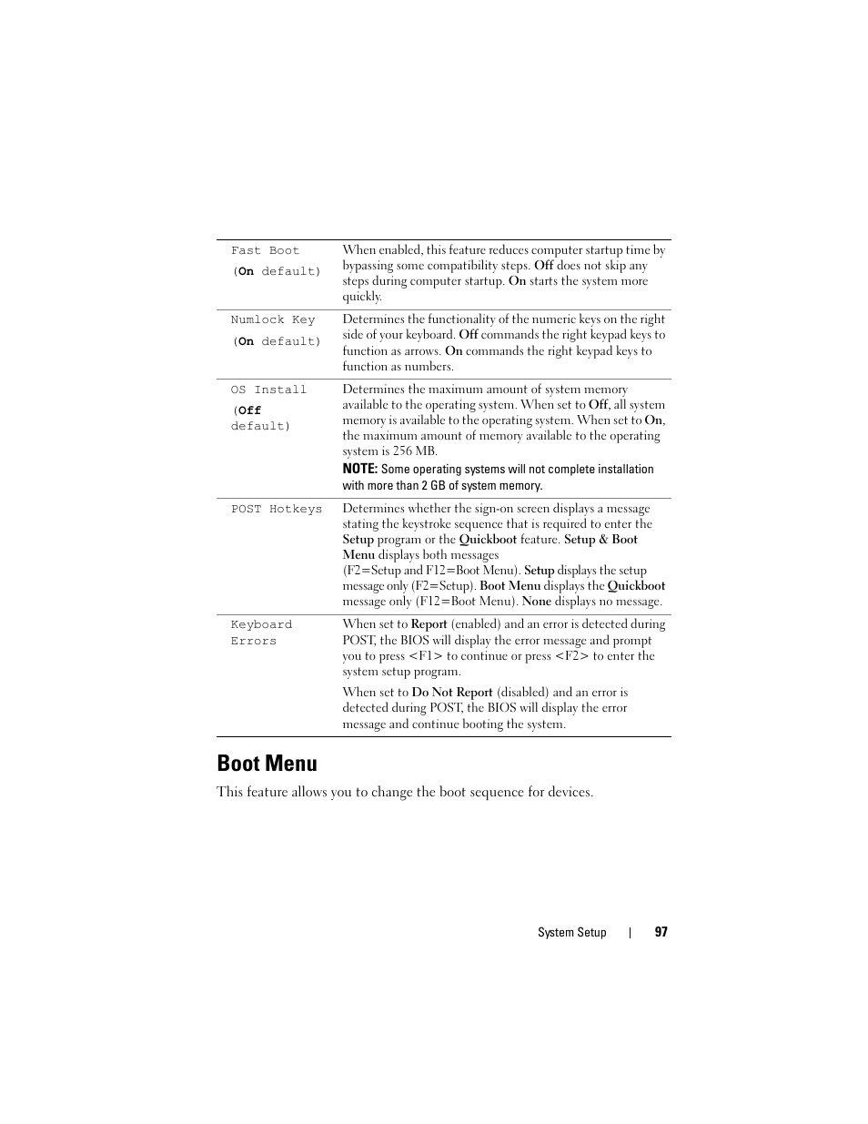 Boot menu | Dell Precision T5400 (Late 2007) User Manual | Page 97 / 316