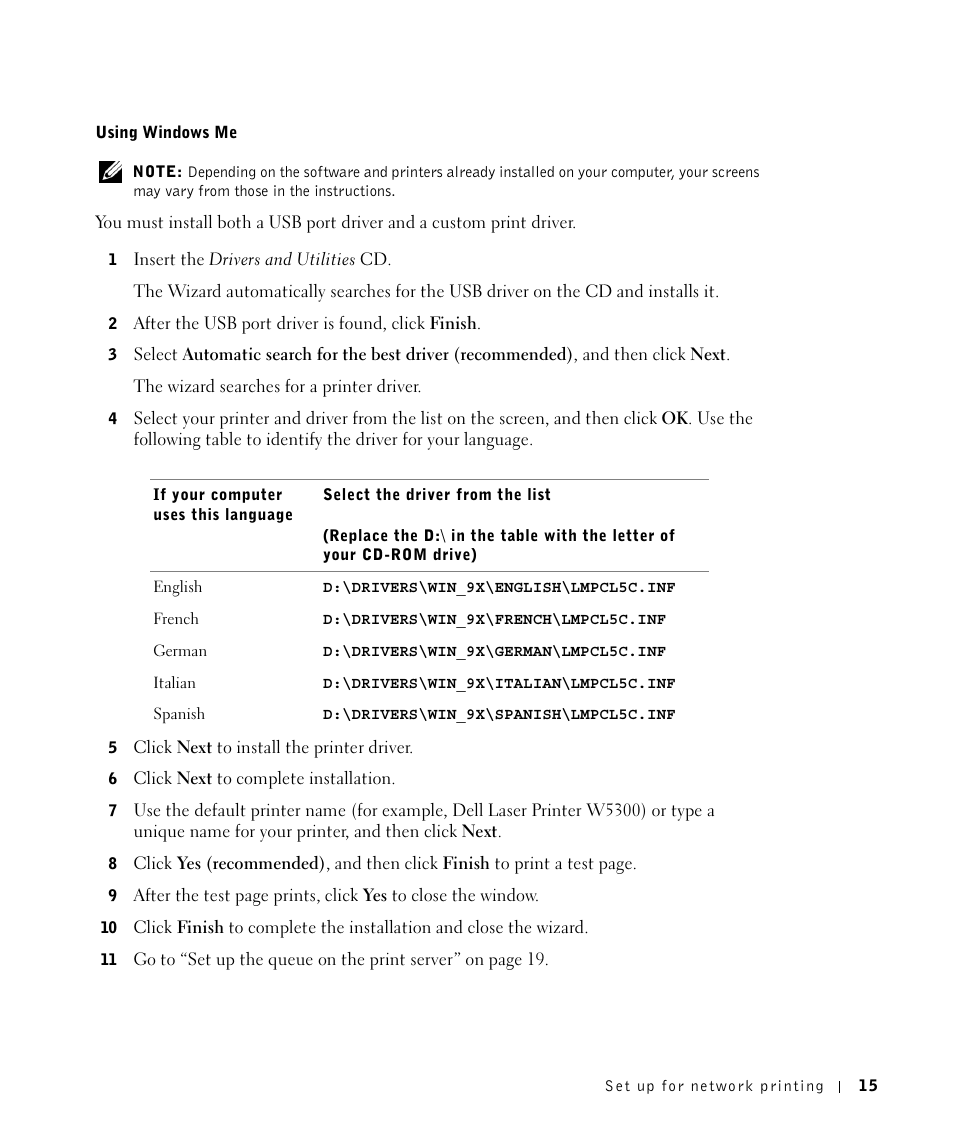Dell W5300 Workgroup Laser Printer User Manual | Page 15 / 86