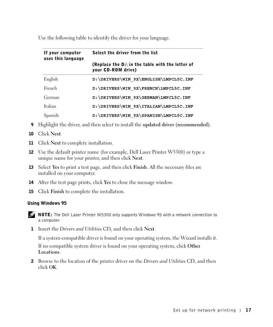 Dell W5300 Workgroup Laser Printer User Manual | Page 17 / 86