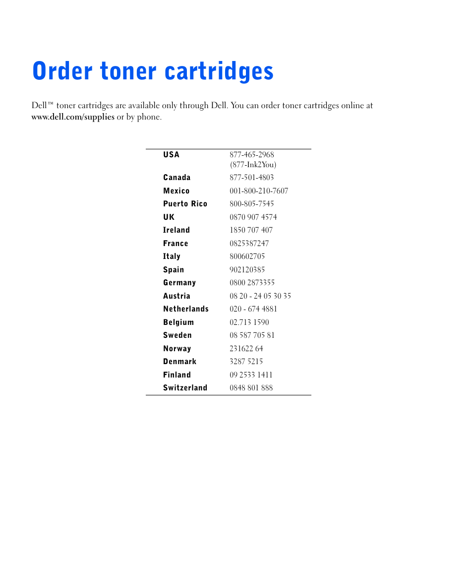 Order toner cartridges | Dell W5300 Workgroup Laser Printer User Manual | Page 2 / 86