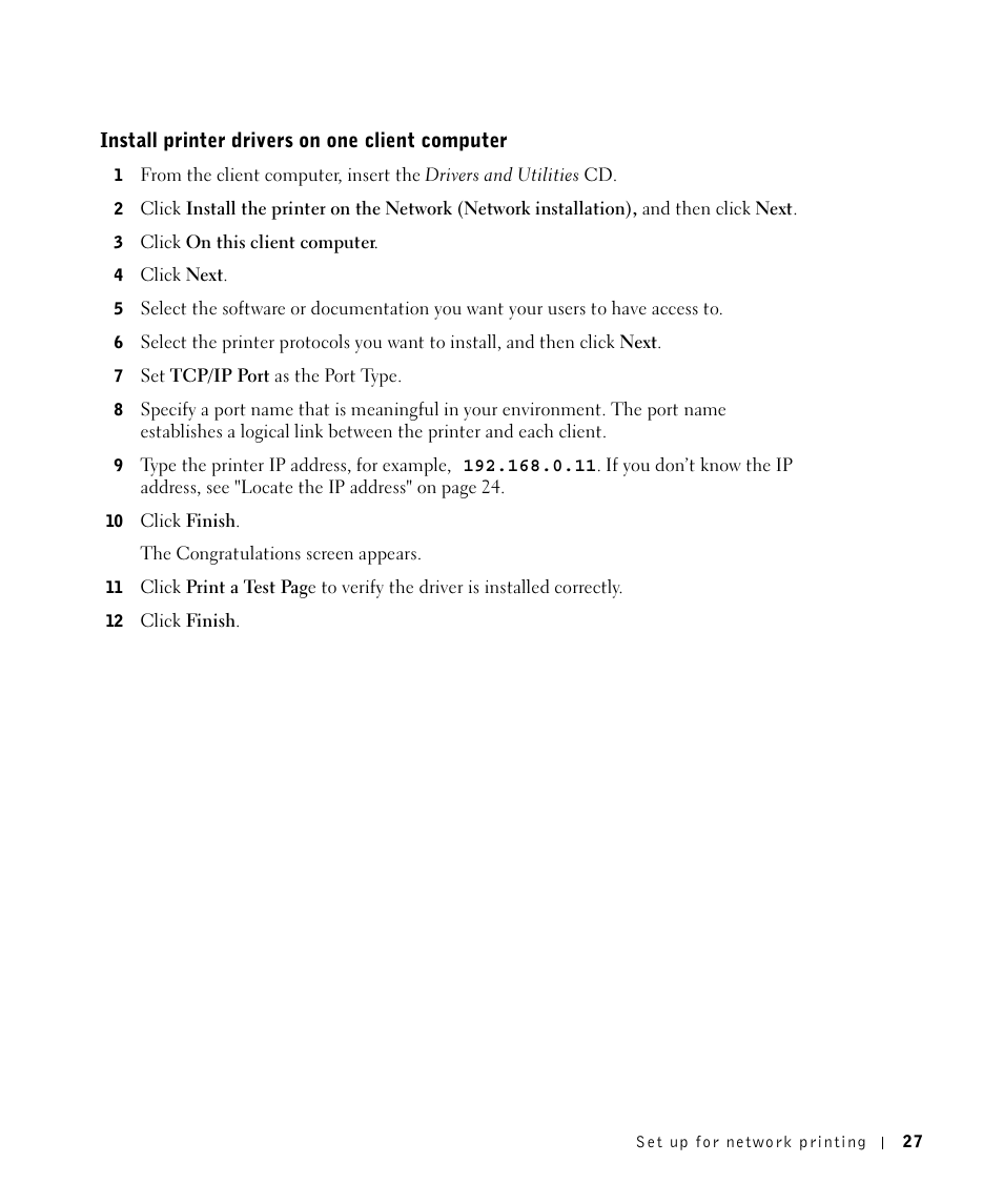 Install printer drivers on one client computer | Dell W5300 Workgroup Laser Printer User Manual | Page 27 / 86