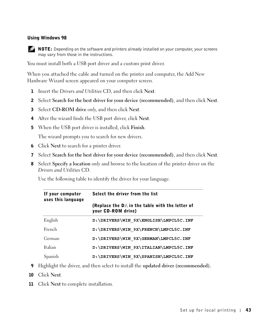 Dell W5300 Workgroup Laser Printer User Manual | Page 43 / 86