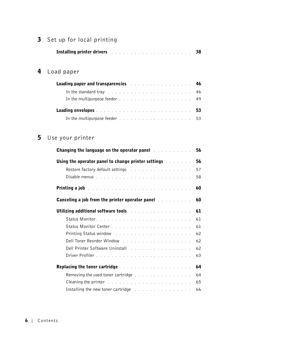 3set up for local printing, 4load paper, 5use your printer | Dell W5300 Workgroup Laser Printer User Manual | Page 6 / 86