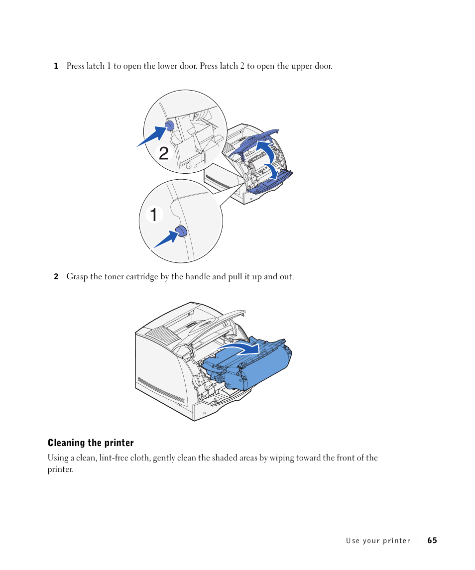 Cleaning the printer | Dell W5300 Workgroup Laser Printer User Manual | Page 65 / 86