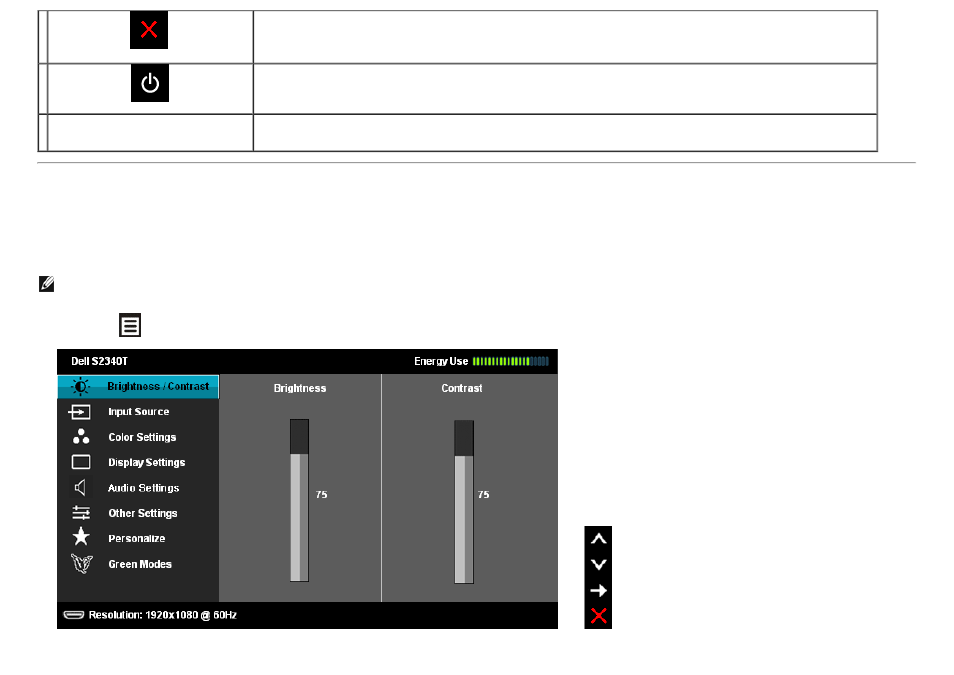 Using the on-screen display (osd) menu, Accessing the menu system | Dell S2340T Multi Touch Monitor User Manual | Page 23 / 48