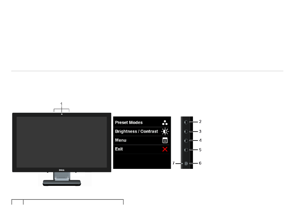 Identifying parts and controls, Front view | Dell S2340T Multi Touch Monitor User Manual | Page 7 / 48