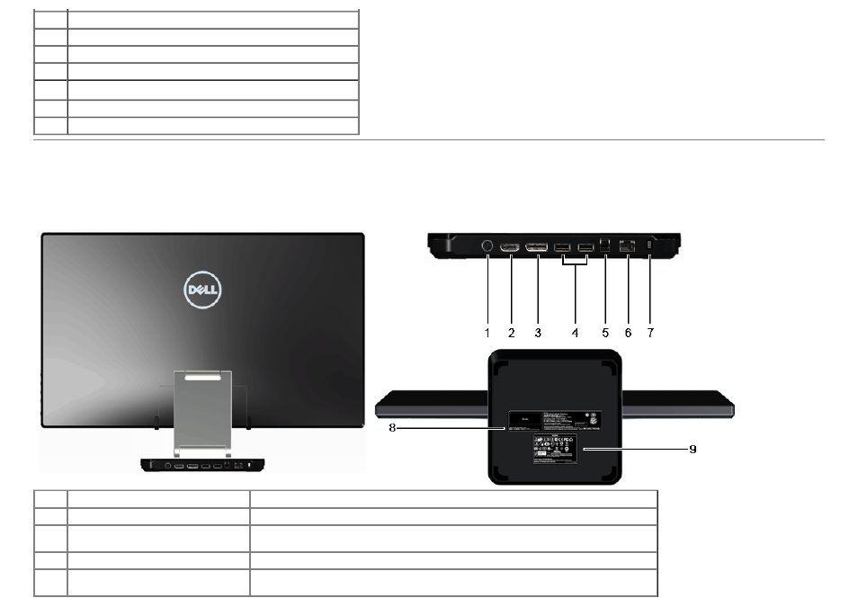 Back and bottom view | Dell S2340T Multi Touch Monitor User Manual | Page 8 / 48