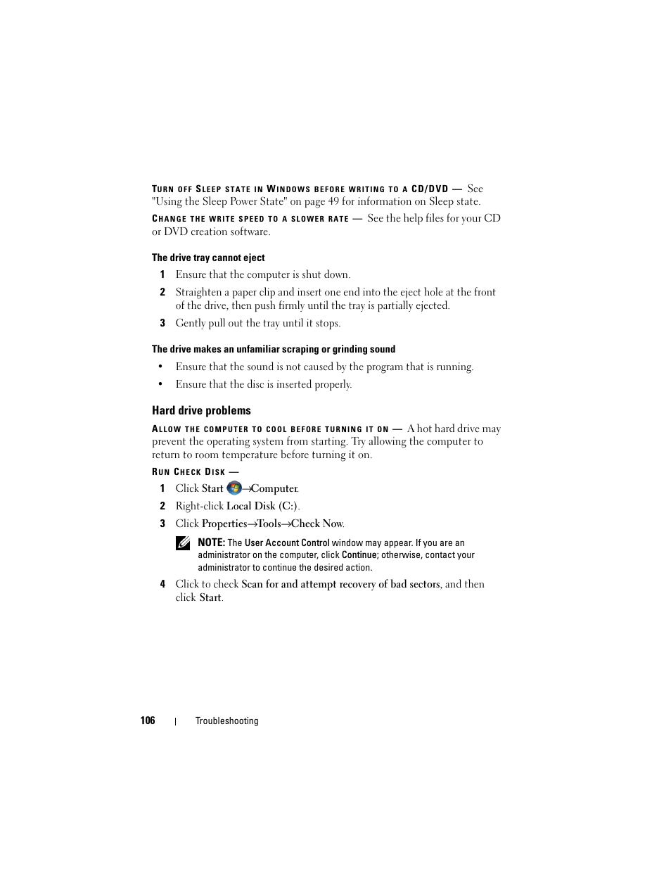 Hard drive problems | Dell Inspiron 1721 (Mid 2007) User Manual | Page 106 / 220