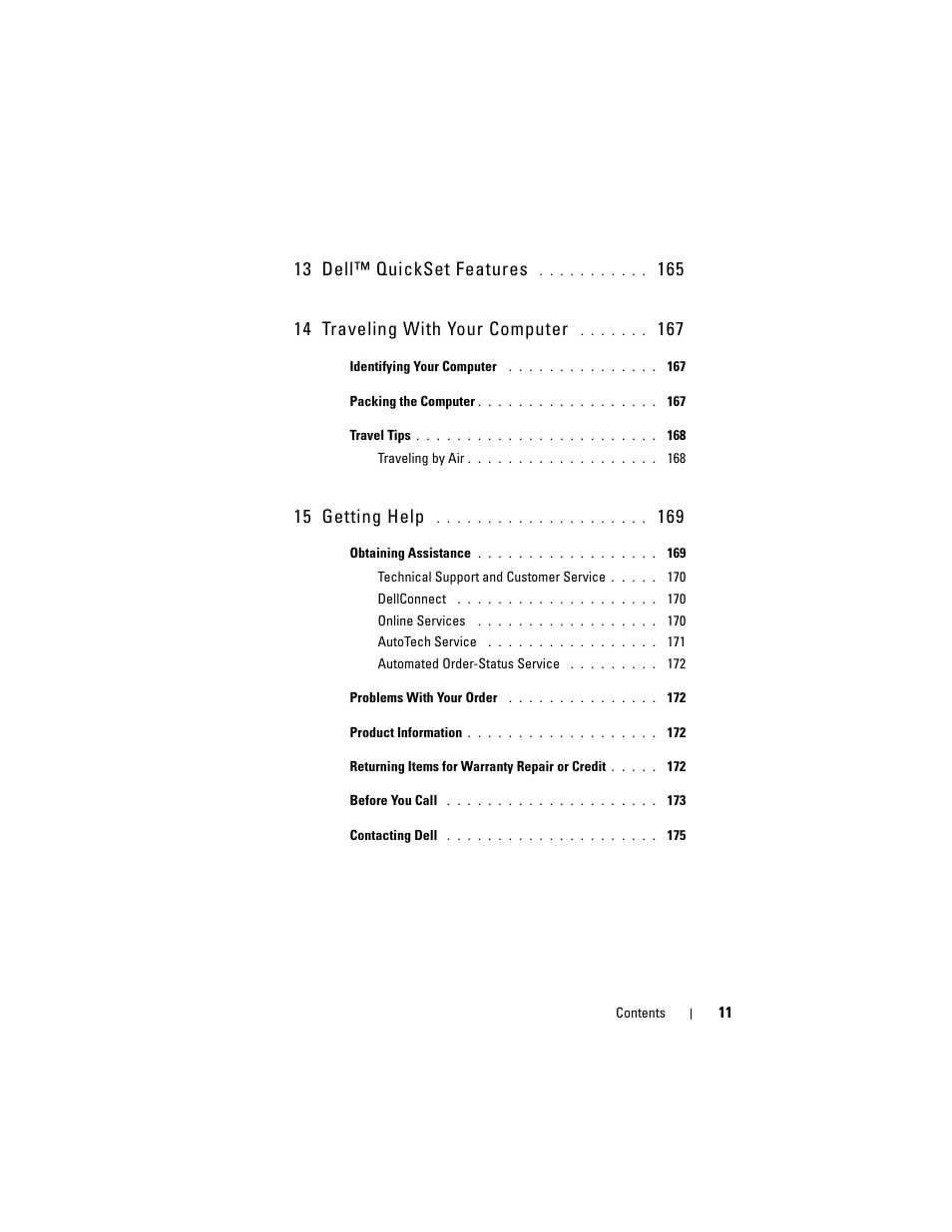 13 dell™ quickset features, 15 getting help | Dell Inspiron 1721 (Mid 2007) User Manual | Page 11 / 220