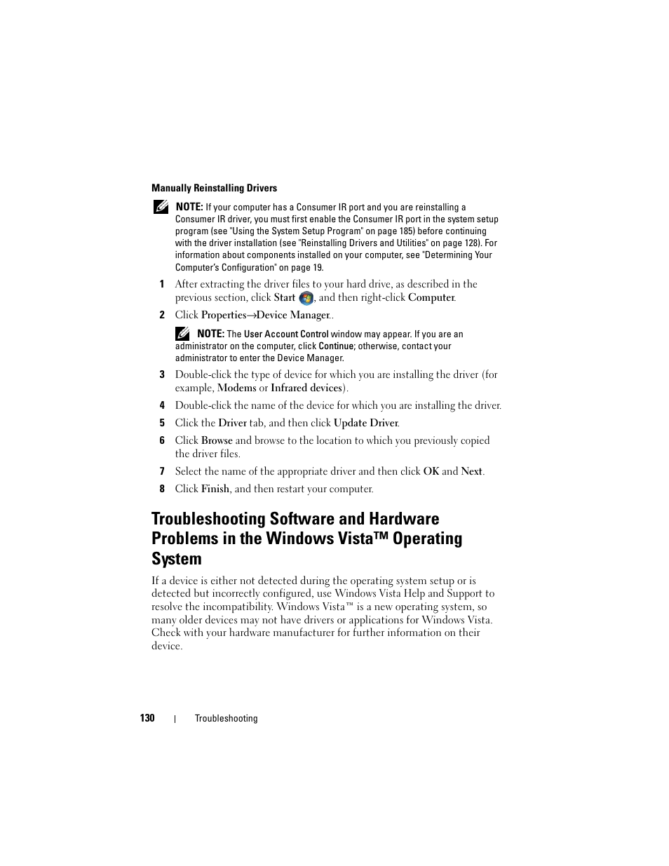 See "troubleshooting software | Dell Inspiron 1721 (Mid 2007) User Manual | Page 130 / 220