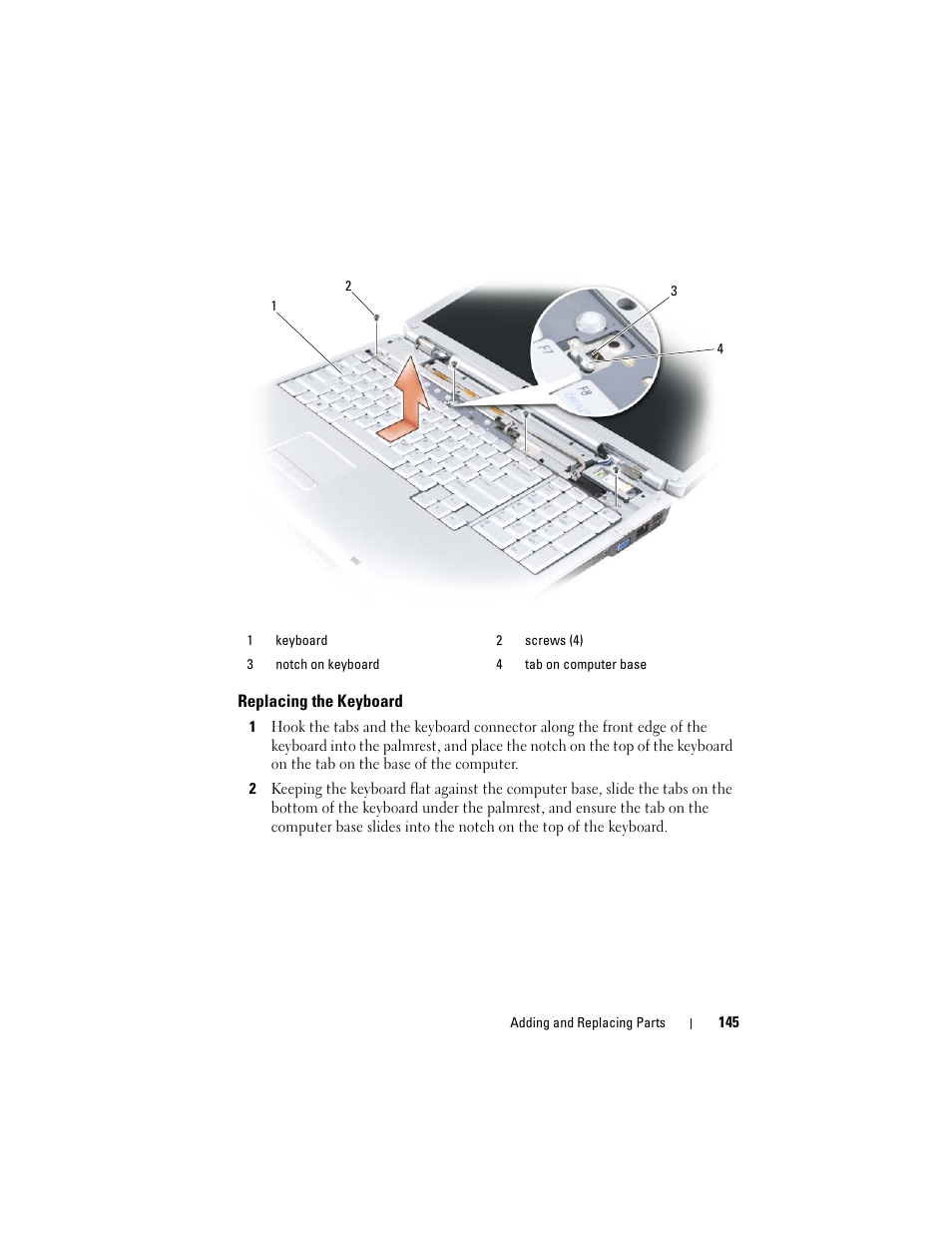 Replacing the keyboard | Dell Inspiron 1721 (Mid 2007) User Manual | Page 145 / 220