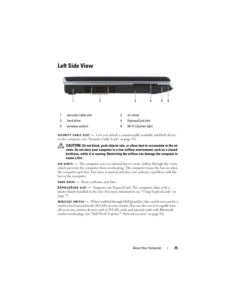 Left side view | Dell Inspiron 1721 (Mid 2007) User Manual | Page 25 / 220