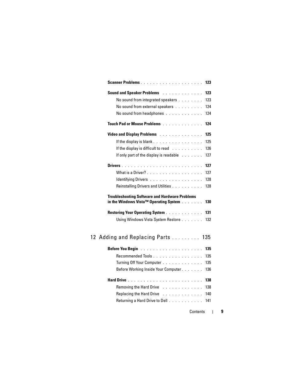 12 adding and replacing parts | Dell Inspiron 1721 (Mid 2007) User Manual | Page 9 / 220