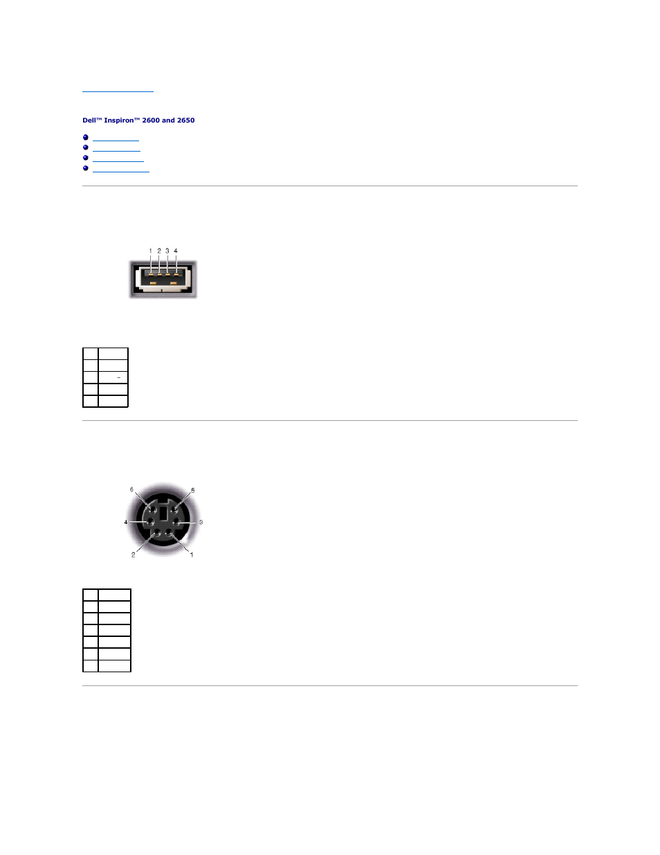 Pin assignments for i/o connectors, Usb connector, Ps/2 connector | Video connector | Dell INSPIRON 2600 User Manual | Page 40 / 87