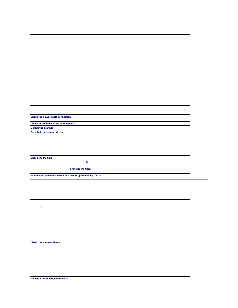 Pc card problems, Touch pad or mouse problems | Dell INSPIRON 2600 User Manual | Page 51 / 87