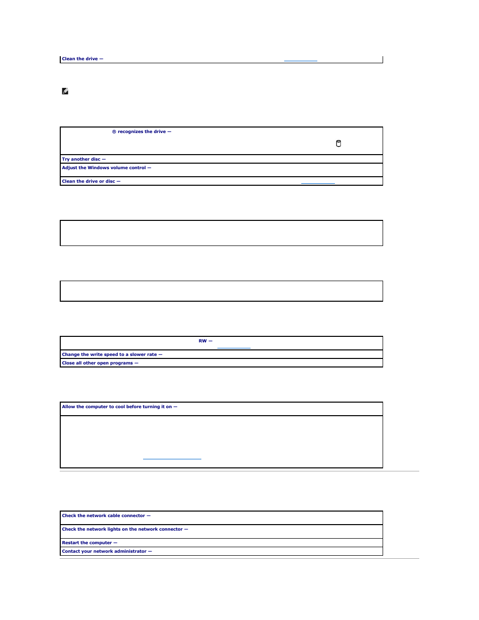 Network problems, If you cannot play a cd, cd-rw, or dvd, If the cd-rw drive stops writing | If you have problems with a hard drive | Dell INSPIRON 2600 User Manual | Page 53 / 87