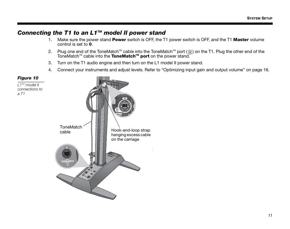 Connecting the t1 to an l1tm model ii power stand, Connecting the t1 to an l1, Model ii power stand | Bose T1 User Manual | Page 19 / 62