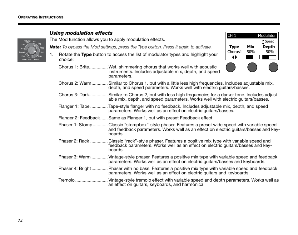 Using modulation effects | Bose T1 User Manual | Page 32 / 62