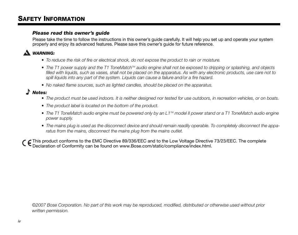 Bose T1 User Manual | Page 4 / 62