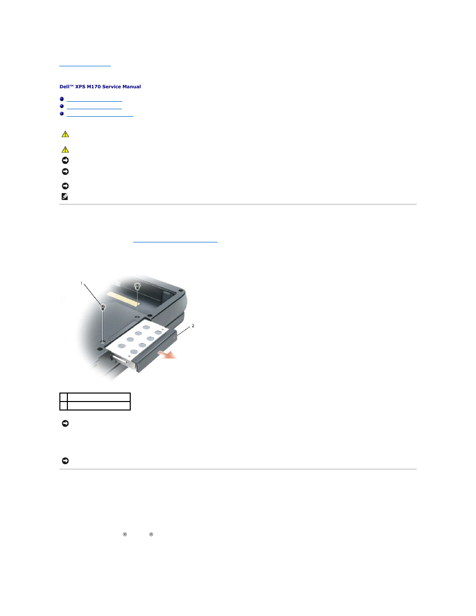 Hard drive, Removing the hard drive, Replacing the hard drive | Dell XPS M170 (MXG051, Late 2005) User Manual | Page 23 / 60