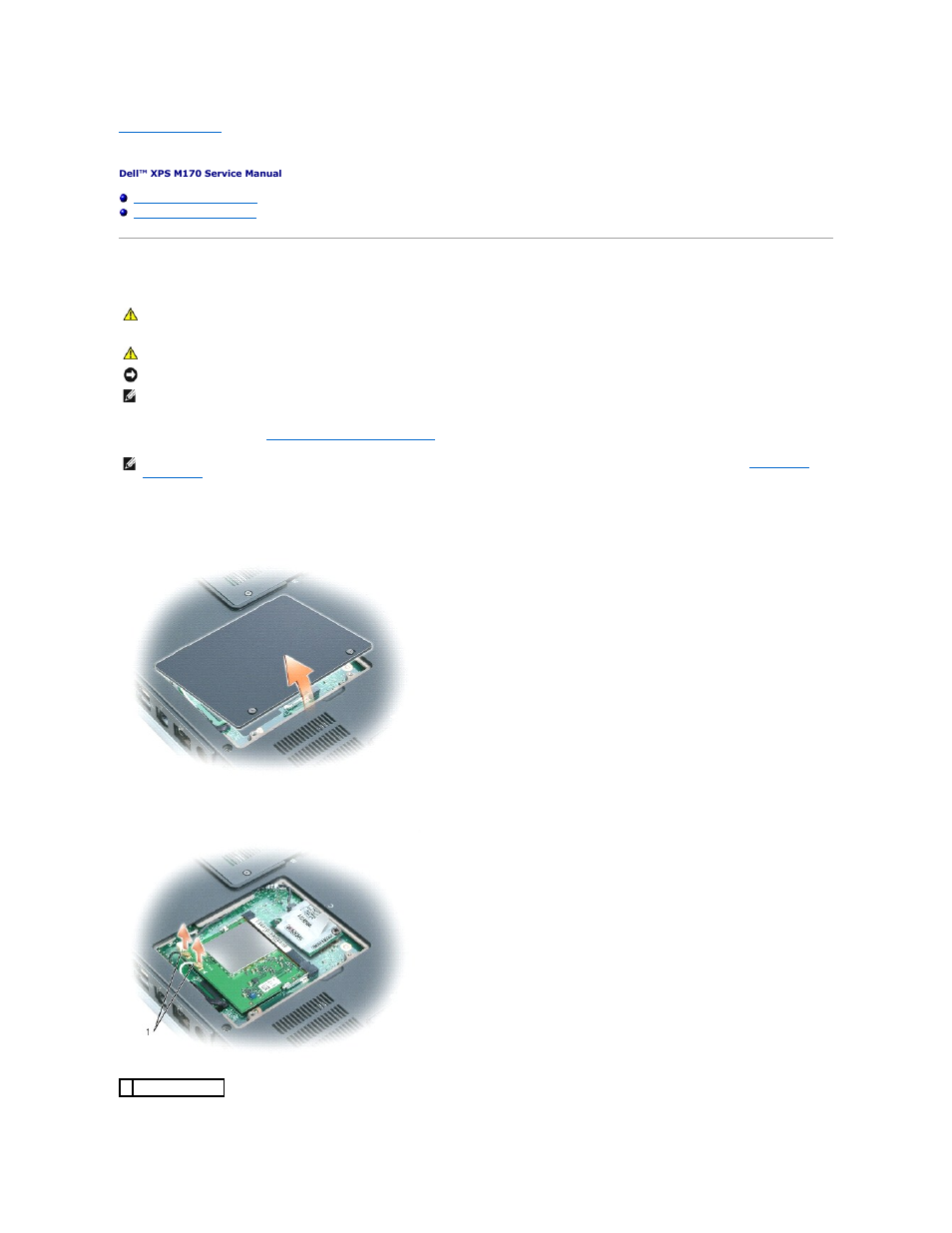 Mini pci card, Removing the mini pci card | Dell XPS M170 (MXG051, Late 2005) User Manual | Page 33 / 60