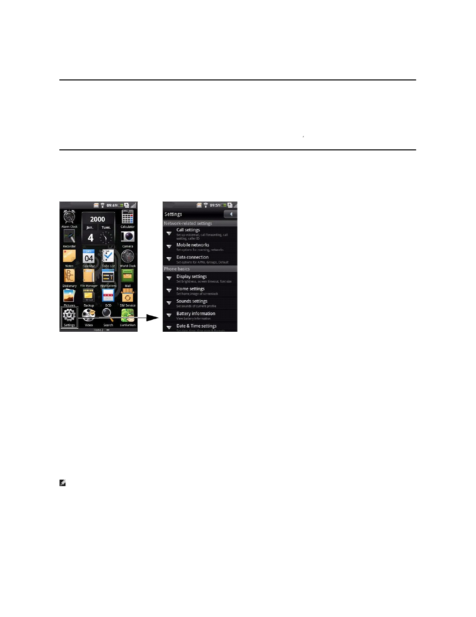 Connecting to the internet, Basic phone settings, Selecting cellular data networks | Display settings | Dell Mobile Beacon User Manual | Page 17 / 90