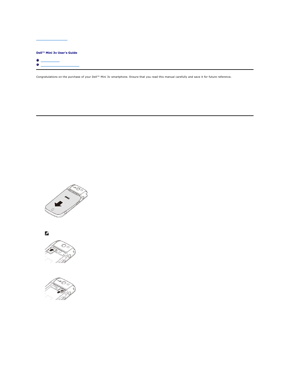 Setting up your mini 3v smartphone, Requirements, Activating the phone service | Dell Mobile Beacon User Manual | Page 3 / 90