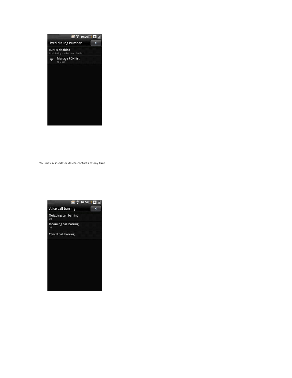 Voice call barring, Voice call forwarding | Dell Mobile Beacon User Manual | Page 33 / 90