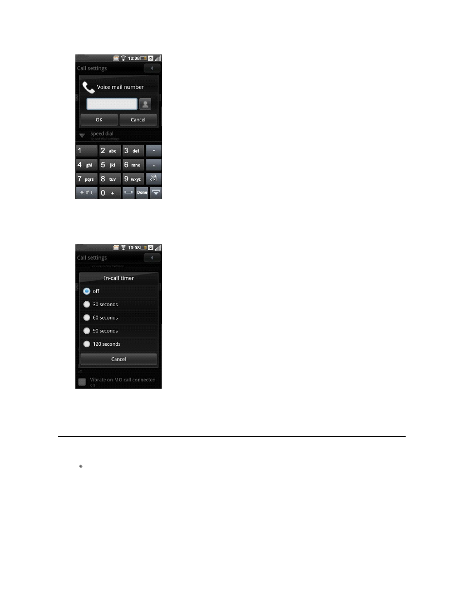 Managing bluetooth connections, In-call timer, Vibrate on mo call connected | Dell Mobile Beacon User Manual | Page 37 / 90