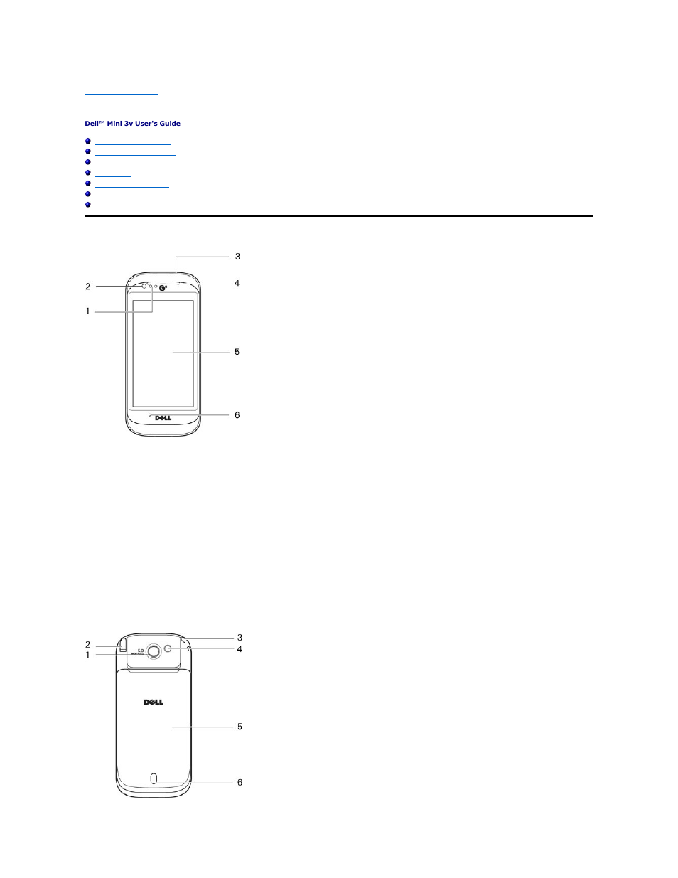 Mini 3v smartphone features, Front view, Back view | Dell Mobile Beacon User Manual | Page 6 / 90