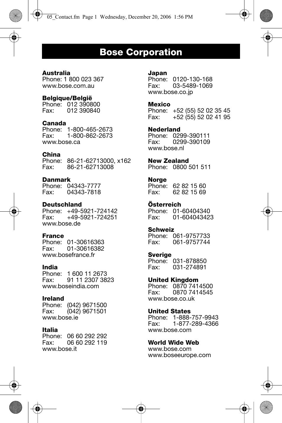 Bose corporation | Bose AM299357 User Manual | Page 5 / 6
