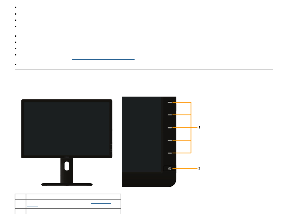 Identifying parts and controls, Front view | Dell U2413 Monitor User Manual | Page 6 / 71