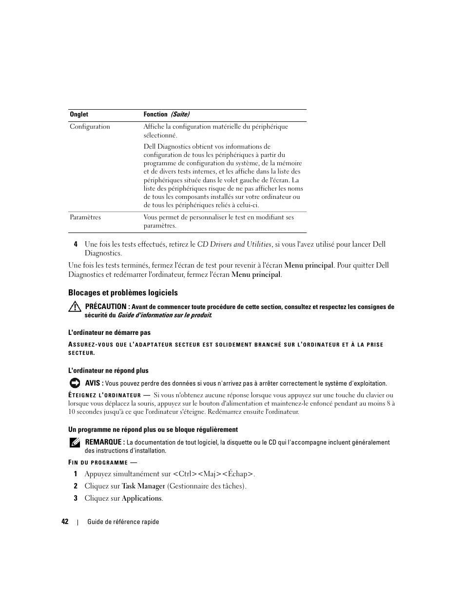 Blocages et problèmes logiciels | Dell Precision M65 User Manual | Page 42 / 92