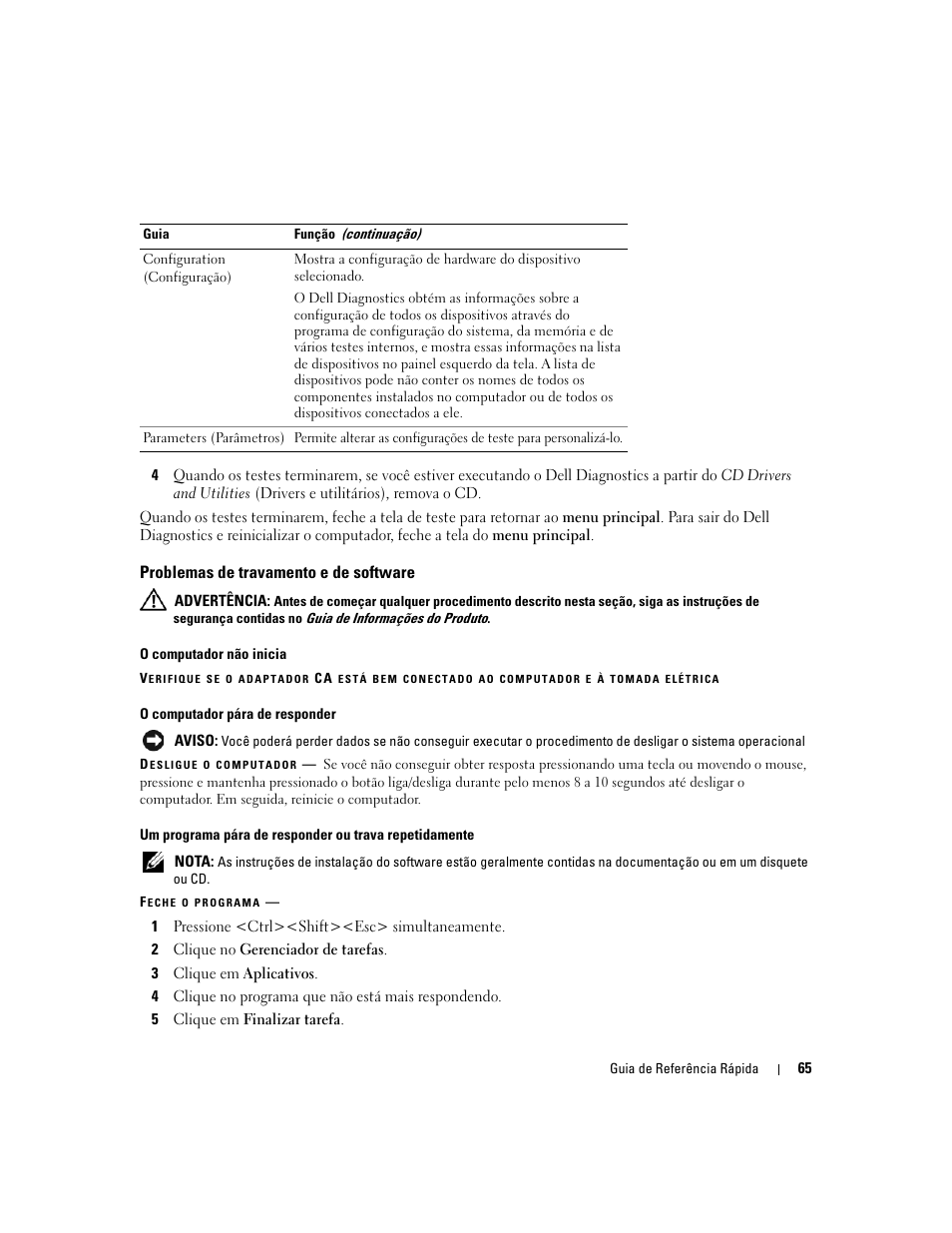 Problemas de travamento e de software | Dell Precision M65 User Manual | Page 65 / 92